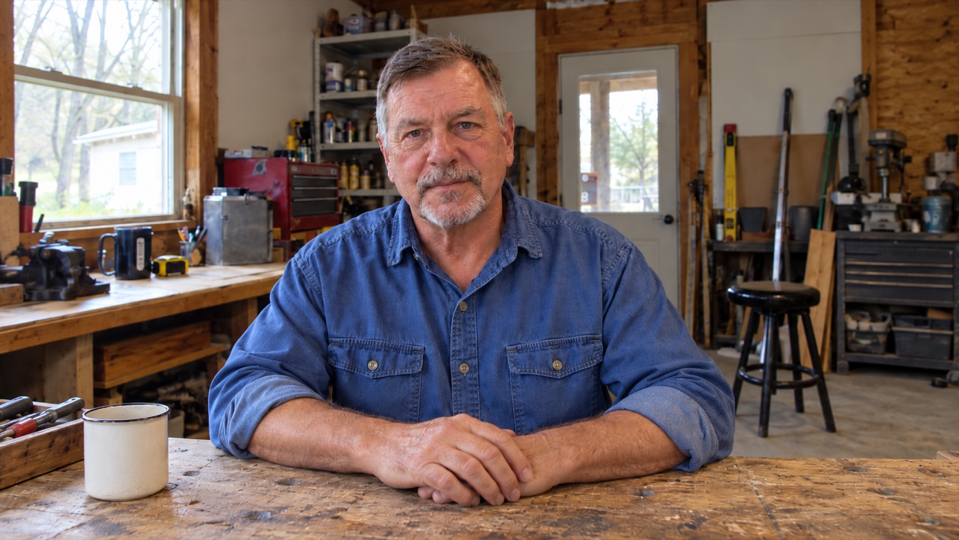 Lyle Danforth at his workbench